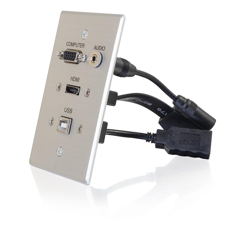 C2G Legrand HDMI VGA and AUX Wall Pass Through, In Wall Cable Management, Aluminum Pass Through Wall Plate, Silver, 1 Count, C2G 39707